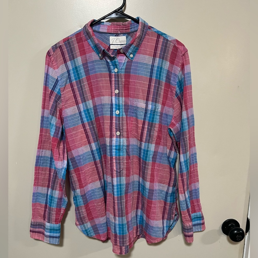 J.Crew Long Sleeve classic fit Plaid Popover size 14